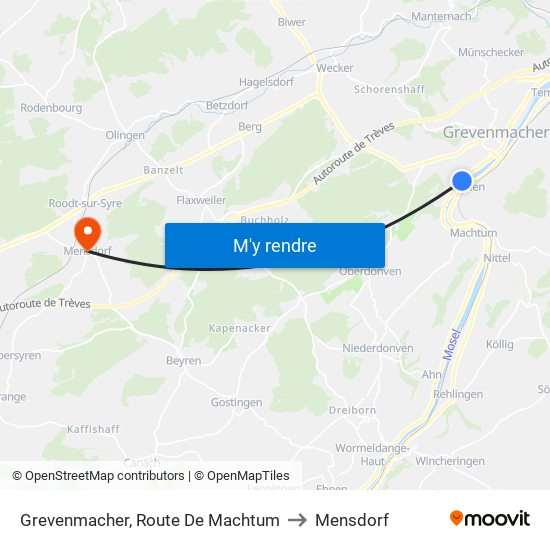 Grevenmacher, Route De Machtum to Mensdorf map