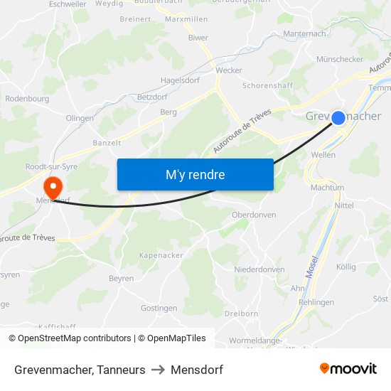 Grevenmacher, Tanneurs to Mensdorf map