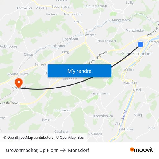 Grevenmacher, Op Flohr to Mensdorf map