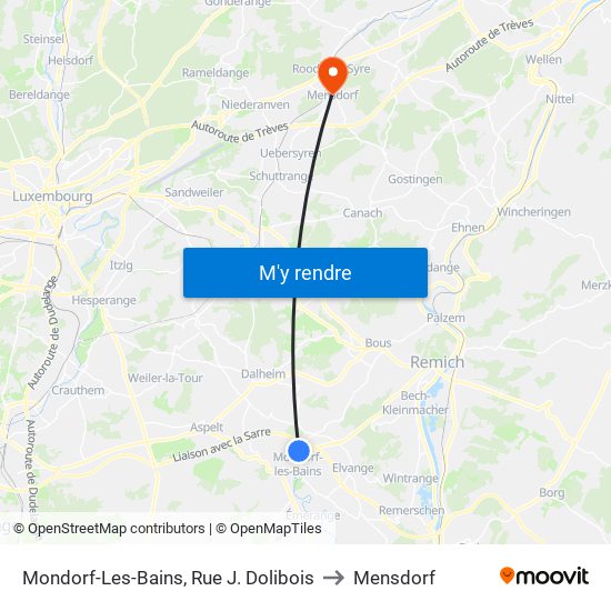 Mondorf-Les-Bains, Rue J. Dolibois to Mensdorf map