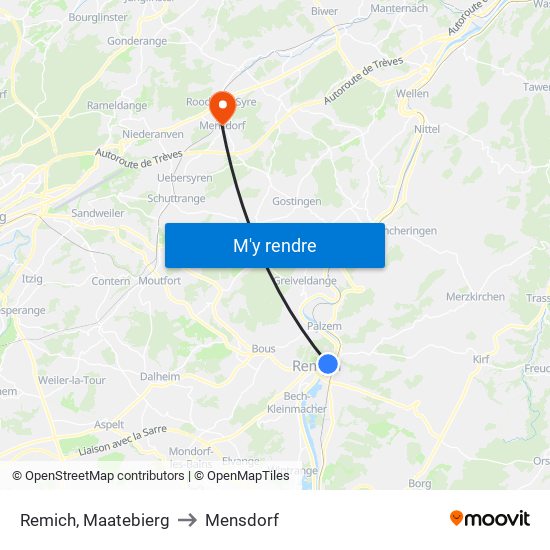 Remich, Maatebierg to Mensdorf map