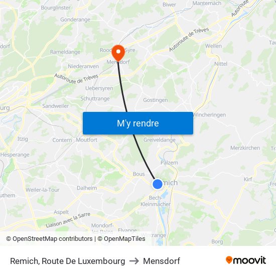 Remich, Route De Luxembourg to Mensdorf map