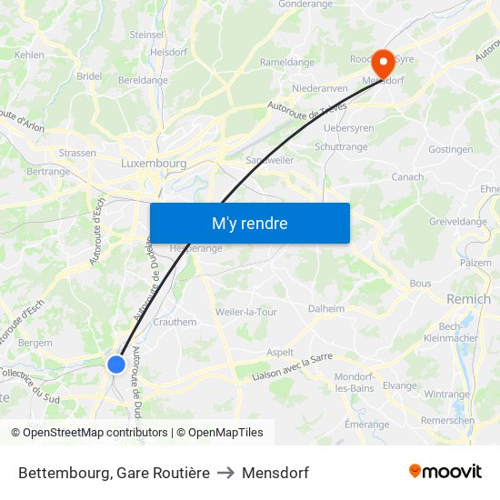 Bettembourg, Gare Routière to Mensdorf map