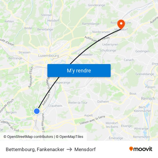 Bettembourg, Fankenacker to Mensdorf map