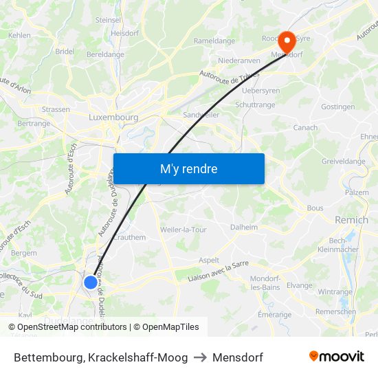 Bettembourg, Krackelshaff-Moog to Mensdorf map