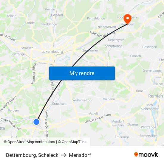 Bettembourg, Scheleck to Mensdorf map