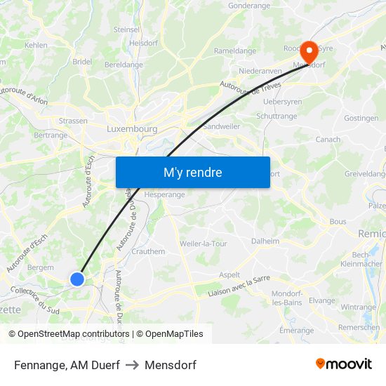Fennange, AM Duerf to Mensdorf map