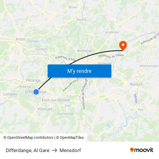 Differdange, Al Gare to Mensdorf map