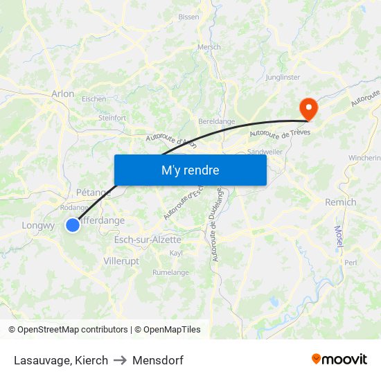 Lasauvage, Kierch to Mensdorf map