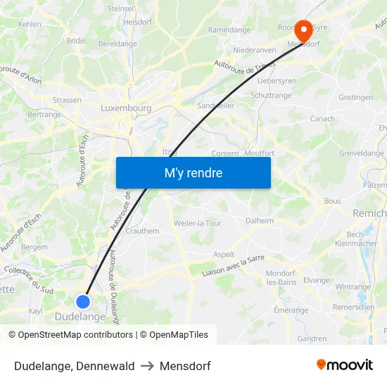 Dudelange, Dennewald to Mensdorf map