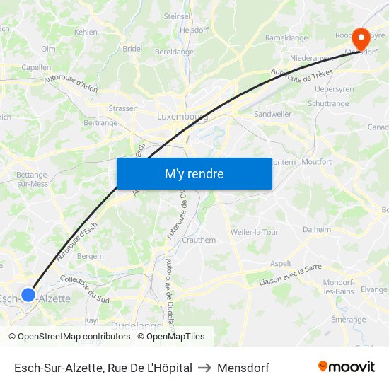 Esch-Sur-Alzette, Rue De L'Hôpital to Mensdorf map