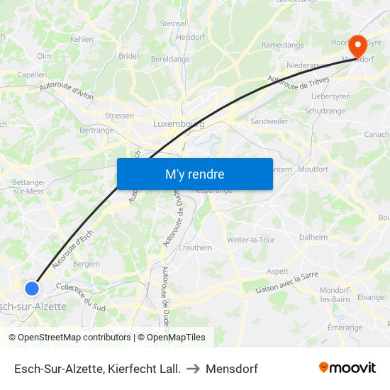 Esch-Sur-Alzette, Kierfecht Lall. to Mensdorf map