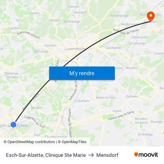 Esch-Sur-Alzette, Clinique Ste Marie to Mensdorf map