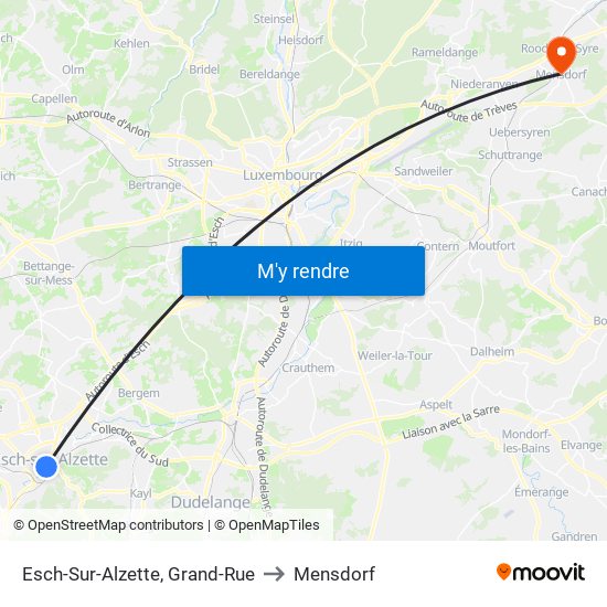 Esch-Sur-Alzette, Grand-Rue to Mensdorf map