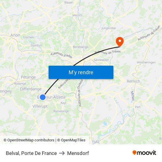 Belval, Porte De France to Mensdorf map