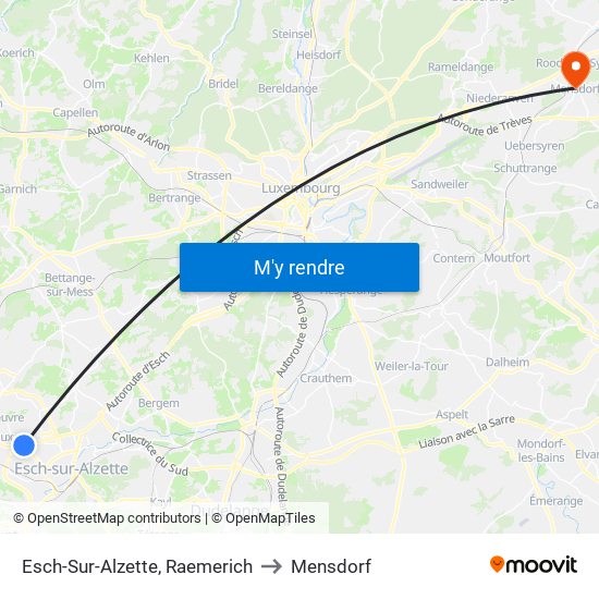 Esch-Sur-Alzette, Raemerich to Mensdorf map