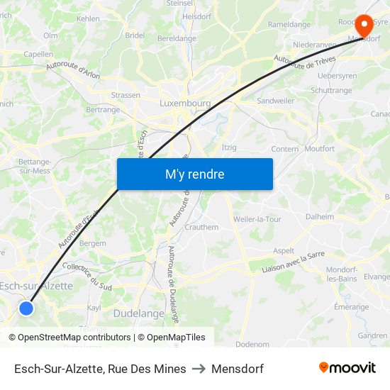 Esch-Sur-Alzette, Rue Des Mines to Mensdorf map