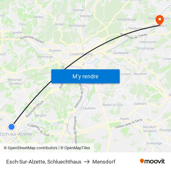 Esch-Sur-Alzette, Schluechthaus to Mensdorf map