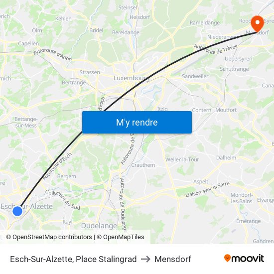 Esch-Sur-Alzette, Place Stalingrad to Mensdorf map