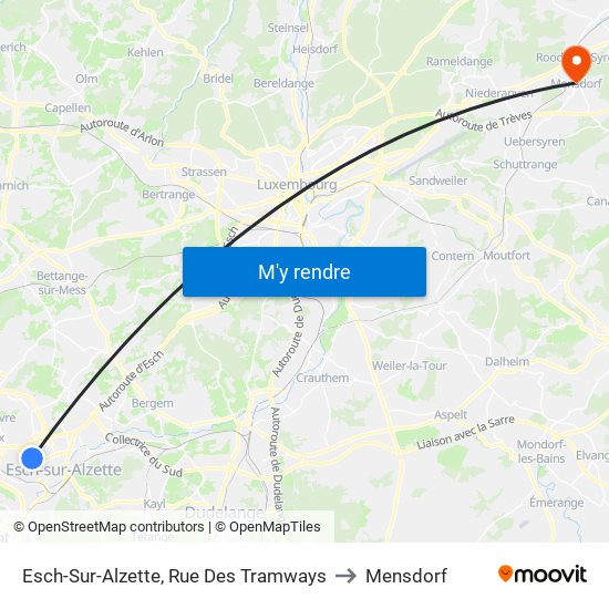 Esch-Sur-Alzette, Rue Des Tramways to Mensdorf map