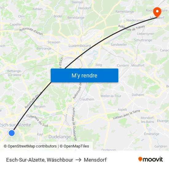 Esch-Sur-Alzette, Wäschbour to Mensdorf map