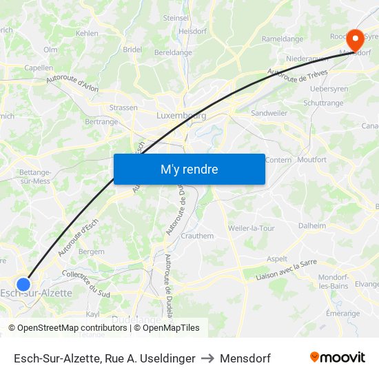 Esch-Sur-Alzette, Rue A. Useldinger to Mensdorf map
