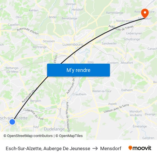 Esch-Sur-Alzette, Auberge De Jeunesse to Mensdorf map