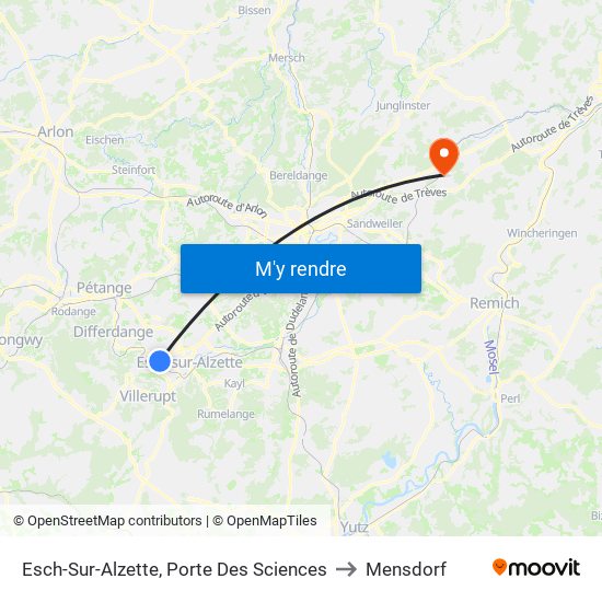 Esch-Sur-Alzette, Porte Des Sciences to Mensdorf map