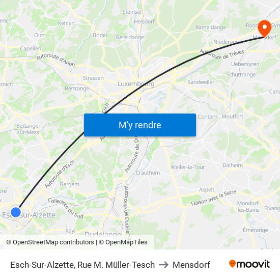 Esch-Sur-Alzette, Rue M. Müller-Tesch to Mensdorf map