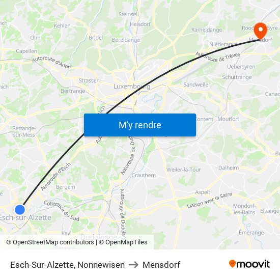 Esch-Sur-Alzette, Nonnewisen to Mensdorf map