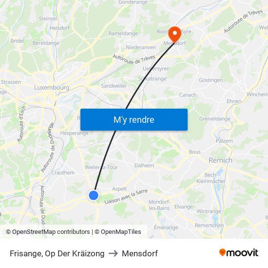 Frisange, Op Der Kräizong to Mensdorf map