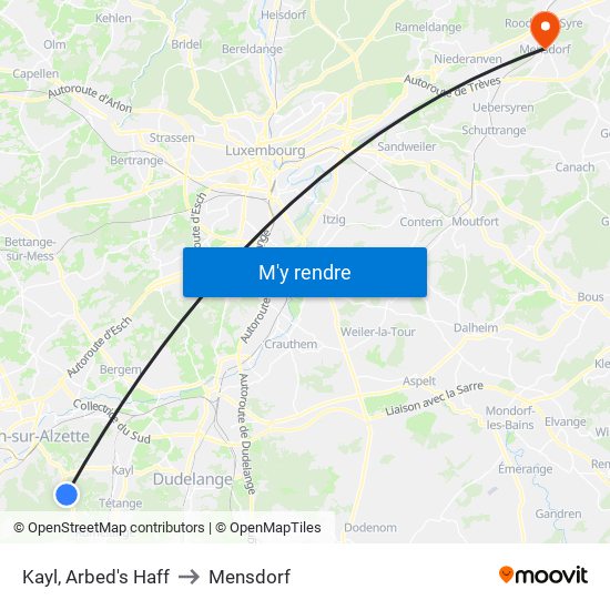 Kayl, Arbed's Haff to Mensdorf map