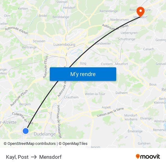 Kayl, Post to Mensdorf map