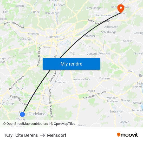 Kayl, Cité Berens to Mensdorf map