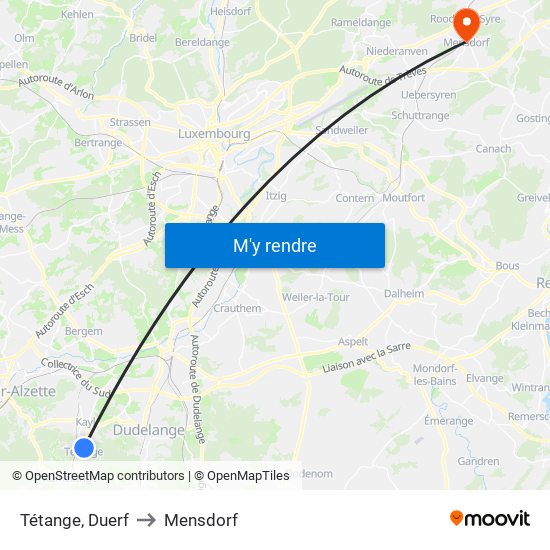 Tétange, Duerf to Mensdorf map