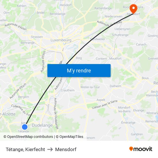 Tétange, Kierfecht to Mensdorf map