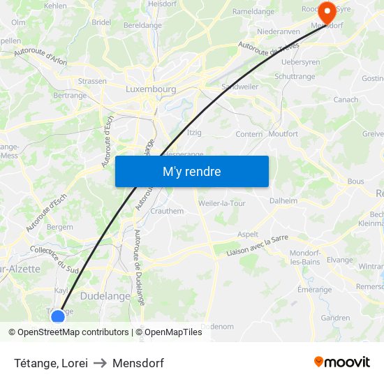 Tétange, Lorei to Mensdorf map