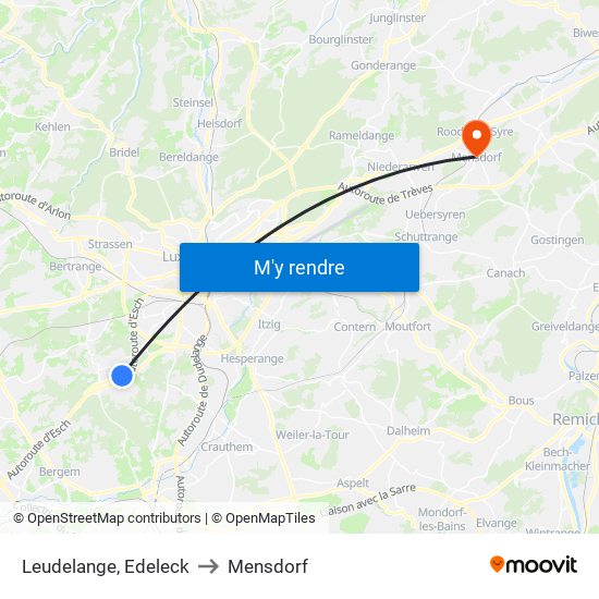Leudelange, Edeleck to Mensdorf map