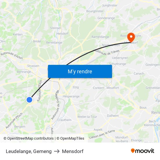 Leudelange, Gemeng to Mensdorf map