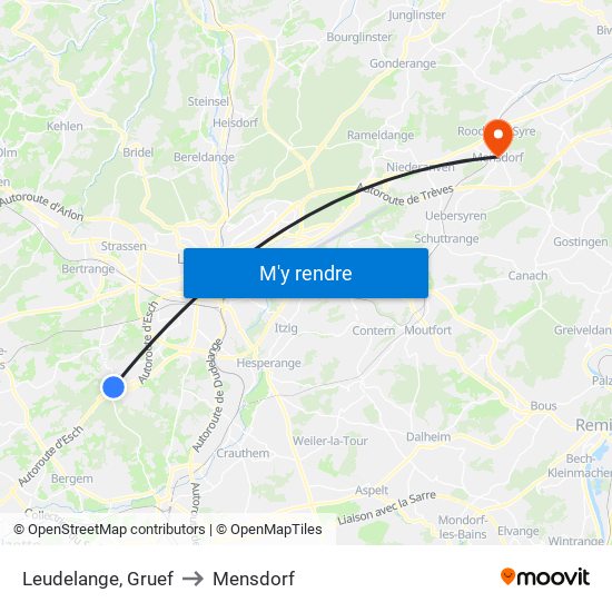 Leudelange, Gruef to Mensdorf map