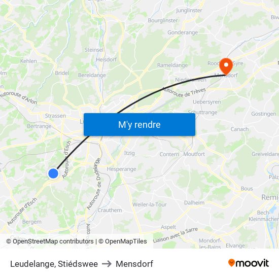 Leudelange, Stiédswee to Mensdorf map