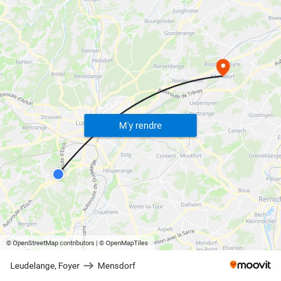 Leudelange, Foyer to Mensdorf map