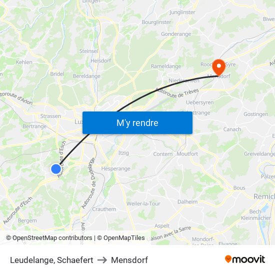 Leudelange, Schaefert to Mensdorf map