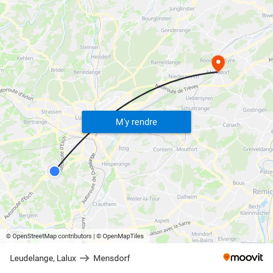 Leudelange, Lalux to Mensdorf map