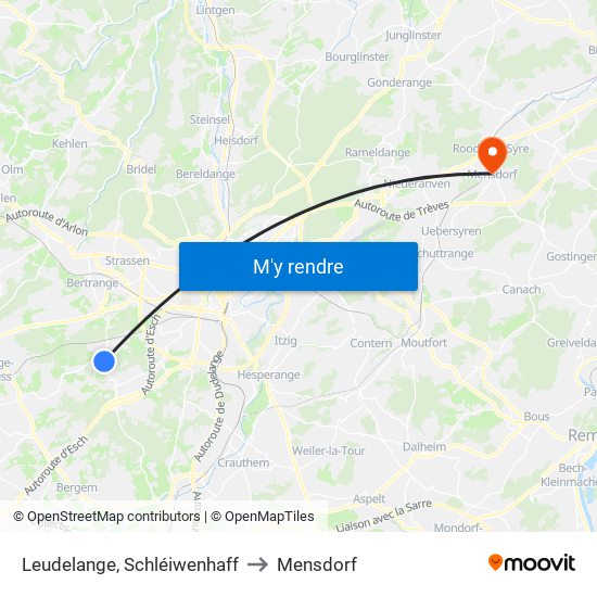Leudelange, Schléiwenhaff to Mensdorf map