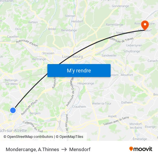 Mondercange, A.Thinnes to Mensdorf map