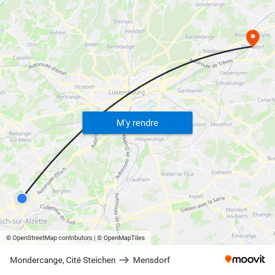 Mondercange, Cité Steichen to Mensdorf map