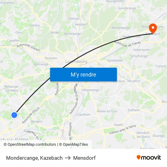 Mondercange, Kazebach to Mensdorf map