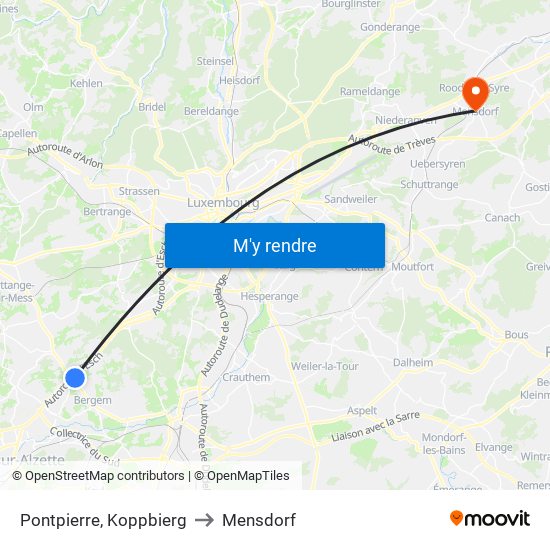 Pontpierre, Koppbierg to Mensdorf map