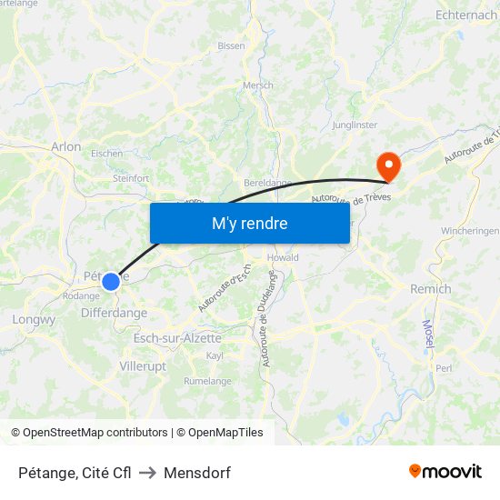 Pétange, Cité Cfl to Mensdorf map